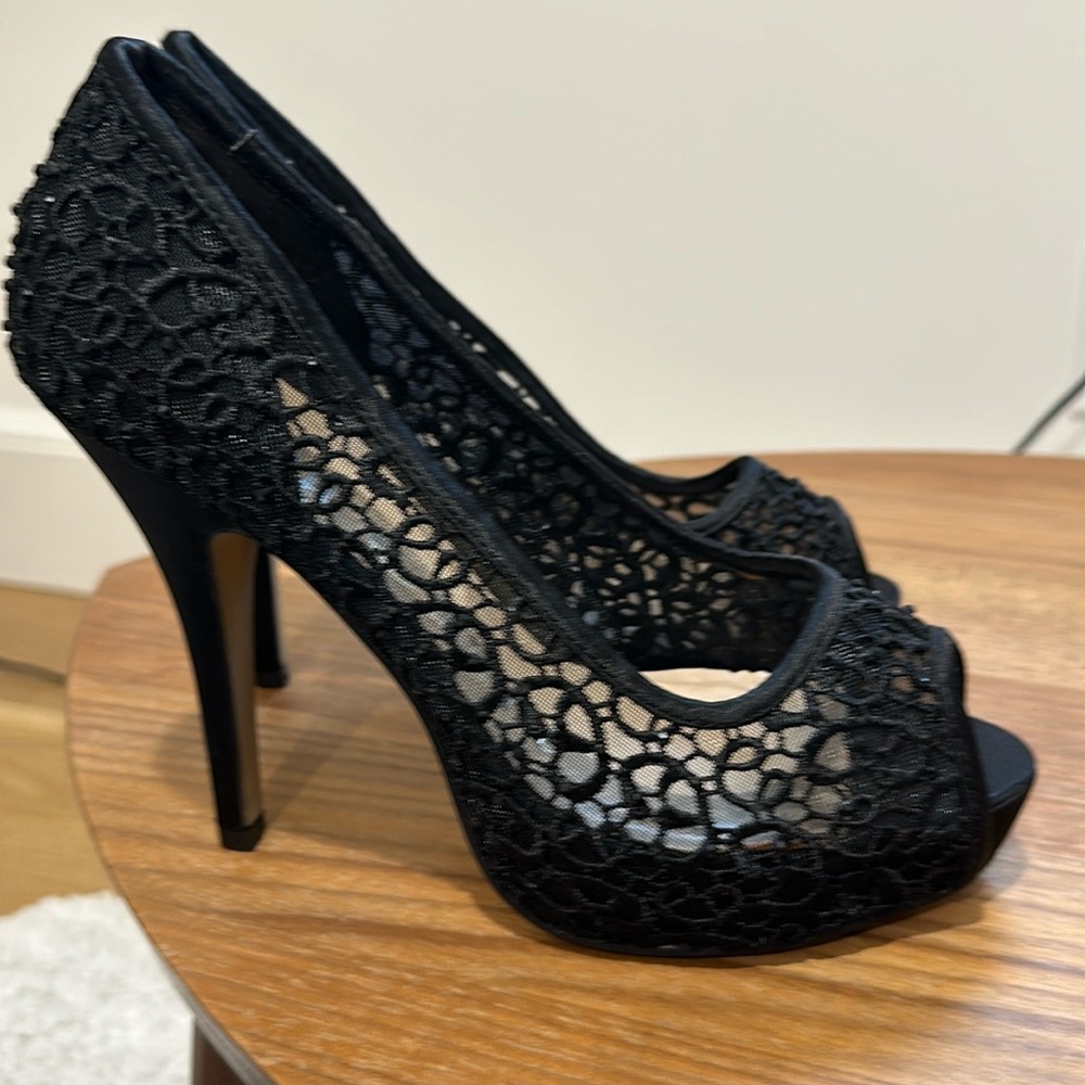 Lady Couture Lauren Black Women’s Embellished Peep Toe Heels
